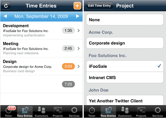 Time tracking on the iPhone: mite.go