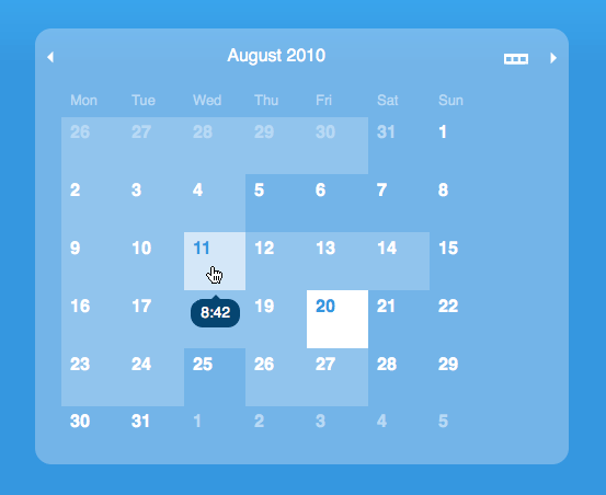 Monthly calendar: distinguish easily between days with hours and days whithout
