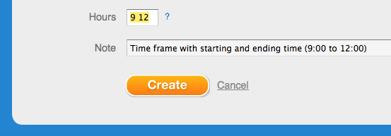 Time input: time frame with starting and ending time
