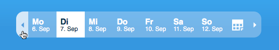Wochenkalender mit Pfeilen zum Wechseln zur vorhergehenden oder nachfolgenden Woche